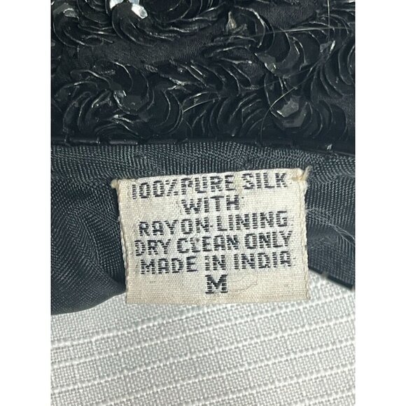 Cache Vintage Black Sequin Textured Silk Cardigan Jacket Women's Medium Formal - Picture 12 of 12
